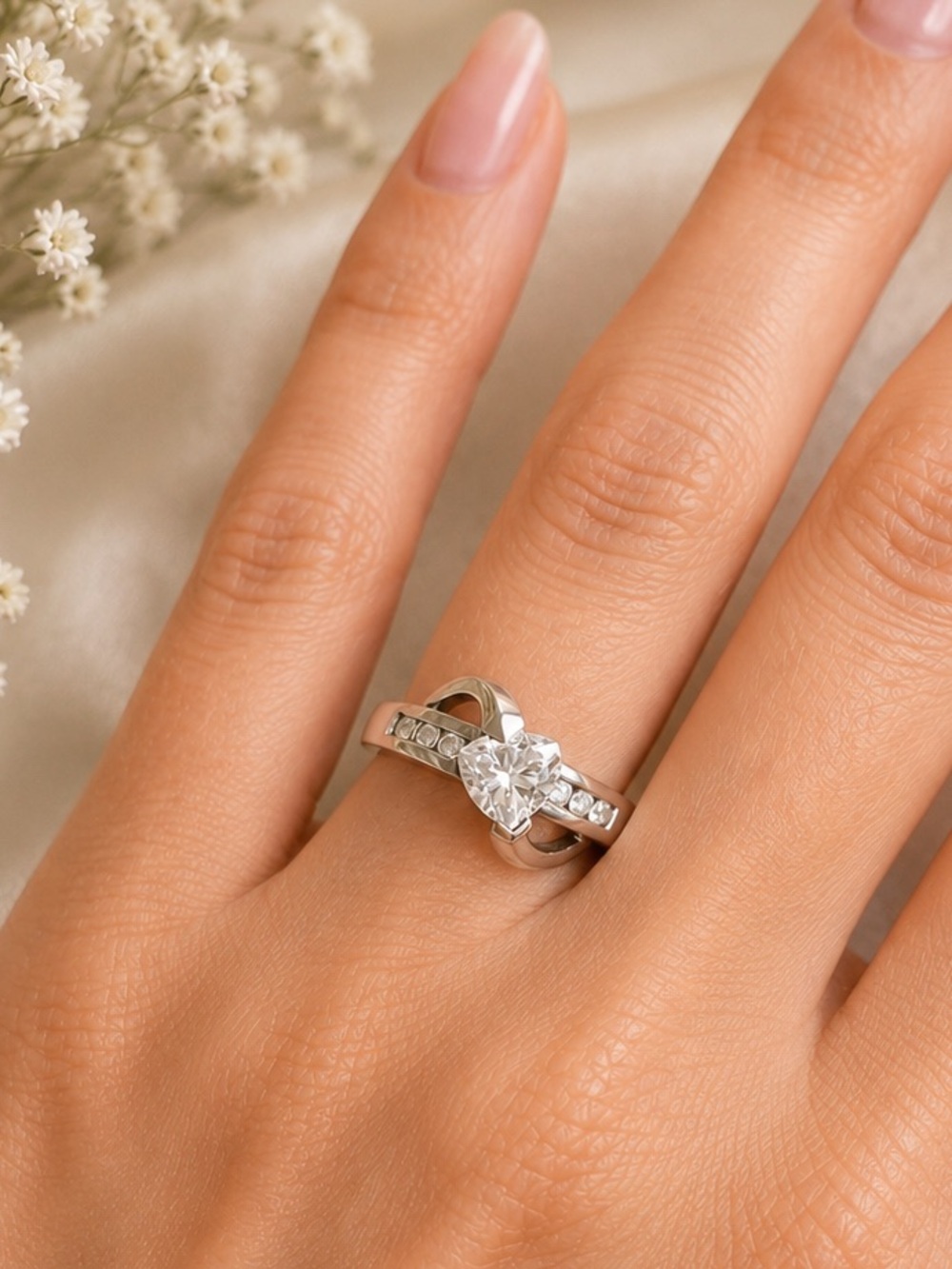 Vintage QVC Diamonique Sterling Silver Trillion Cut Stone Ring